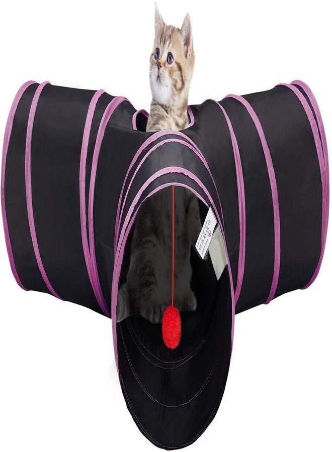 Sage Square Jumbo Collapsible Portable Sleeping Bag Exercise 3 Way Tunnel with Hanging Ball for Cat/Kittens/Puppy/Dogs (Pink) - Image 1